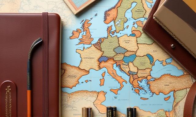 Hand-drawn travel itinerary on a desk with a vintage map